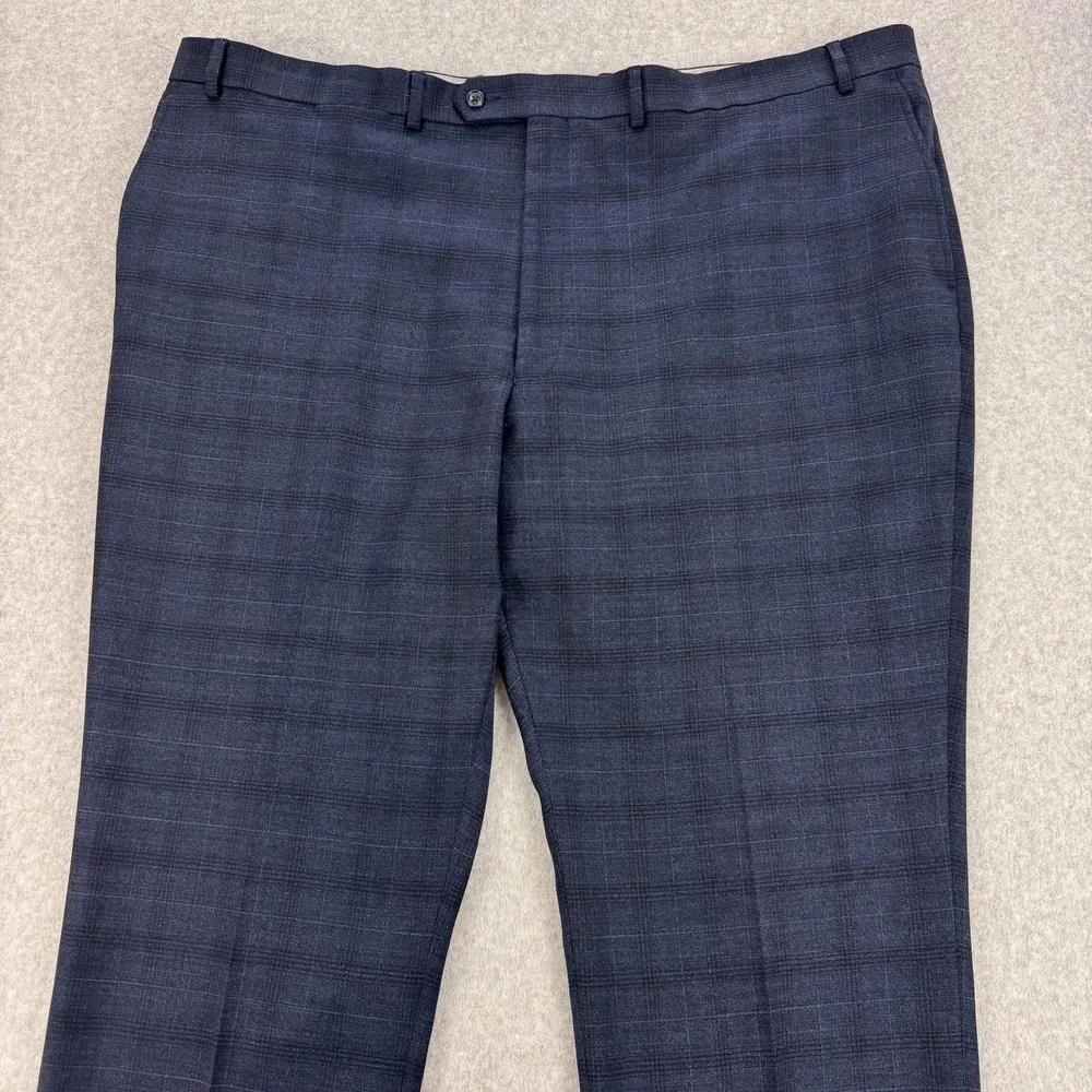 Hart Schaffner Marx Dress Pants Mens 48x31 Blue Plaid Wool Stretch Classic‎